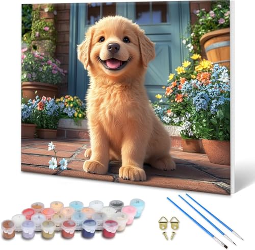 Malen nach Zahlen Tier, Malen nach Zahlen Erwachsene Hund, Paint by Numbers Kreativ Set für Erwachsene, DIY Ölgemälde Leinwand Kunst Bastelset für Geschenke und Zimmer Wanddeko 40x30 cm, Rahmenlos U-6 von Shueayin