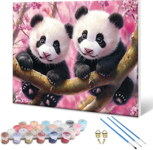 Malen nach Zahlen Tier, Malen nach Zahlen Erwachsene Panda, Paint by Numbers Kreativ Set für Erwachsene, DIY Ölgemälde Leinwand Kunst Bastelset für Zimmer Deko Geschenke 50x40 cm, Rahmenlos V-8 von Shueayin