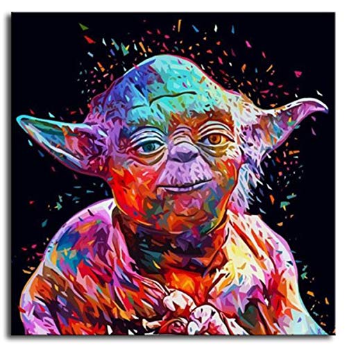 Shukqueen DIY Ölgemälde, Malen nach Zahlen für Erwachsene, Anfänger, Kinder, Feiertagsgeschenke, Meister Yoda, 24x30 Zoll (Ohne Rahmen) von Shukqueen
