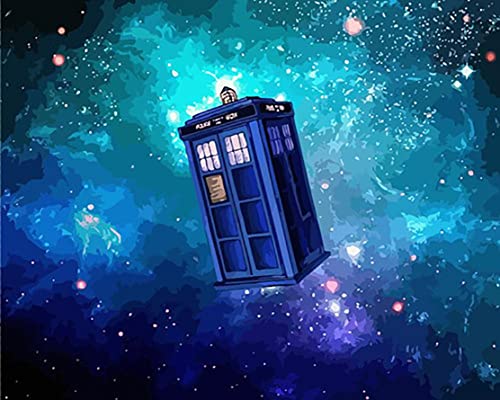 DIY Ölgemälde nach Zahlen für Erwachsene, Ölgemälde nach Zahlen Erwachsene Kit für Anfänger Malen – Tardis Through The Starry – 40,6 x 50,8 cm (Selbstmontage Holzrahmen) von Shukqueen