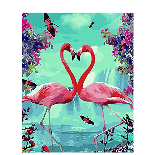 Erwachsene Malen nach Zahlen Flamingo, DIY Ölgemälde Kit für Kinder Anfänger Heimdekoration 40,6 x 50,8 cm, rahmenlos von Shukqueen