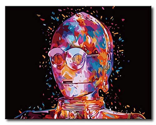 Shukqueen Malen nach Zahlen für Erwachsene, Anfänger, Kinder, DIY ölgemälde Feiertagsgeschenke, Roboter, 20x26 Zoll (Ohne Rahmen) von Shukqueen