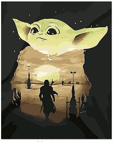 Shukqueen Malen nach Zahlen für Erwachsene, DIY Leinwand Malerei Kit für Kinder Anfänger Home Wall Decoration Yoda 40,6 x 50,8 cm Selbstmontage Rahmen von Shukqueen