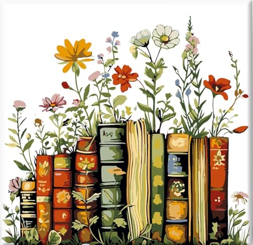 Shukqueen Malen nach Zahlen für Erwachsene, Malen-nach-Zahlen-Set für Anfänger, Blumen auf Büchern, 40,6 x 50,8 cm (rahmenlos) von Shukqueen