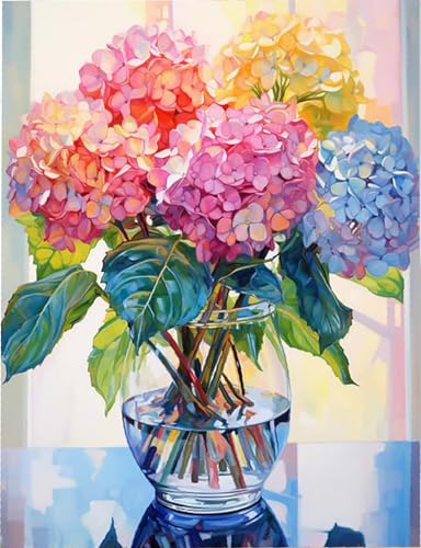 Shukqueen Malen nach Zahlen für Erwachsene, Malen-nach-Zahlen-Set für Anfänger, Hortensien, Blumen, 40,6 x 50,8 cm (rahmenlos) von Shukqueen