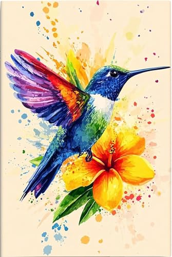Shukqueen Malen nach Zahlen für Erwachsene, Malen-nach-Zahlen-Set für Anfänger, fliegender Vogel auf Blumen, 40,6 x 50,8 cm (rahmenlos) von Shukqueen