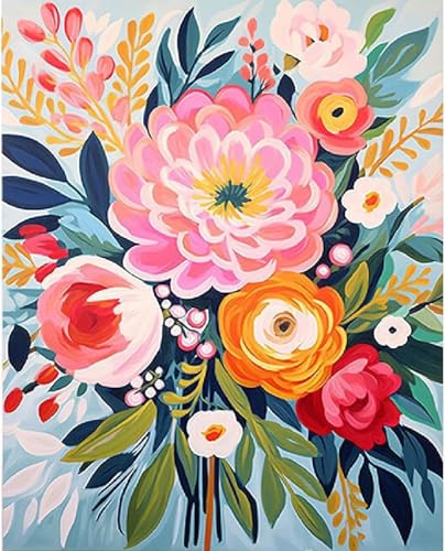 Shukqueen Malen nach Zahlen für Erwachsene, Malen-nach-Zahlen-Set für Anfänger, rot-rosa Pfingstrosen, Blumen, 40,6 x 50,8 cm (Holzrahmen zum Selbstaufbau) von Shukqueen
