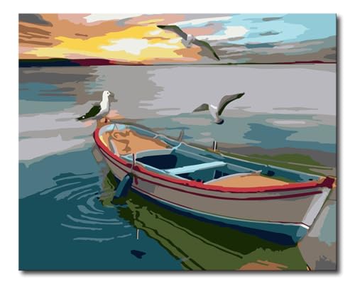 Shukqueen Malen nach Zahlen für Erwachsene, Ölgemälde nach Zahlen, Malen-nach-Zahlen-Set für Erwachsene, Anfänger, Möwen, die auf einem Boot stehen, 40,6 x 50,8 cm (rahmenlos) von Shukqueen