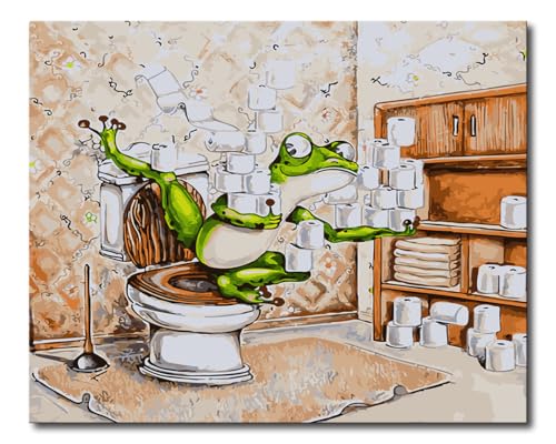 Shukqueen Malen nach Zahlen für Erwachsene, Ölgemälde nach Zahlen, Malen-nach-Zahlen-Set für Erwachsene, Anfänger, lustiger Frosch, der Toilettenpapier hält, 40,6 x 50,8 cm (rahmenlos) von Shukqueen