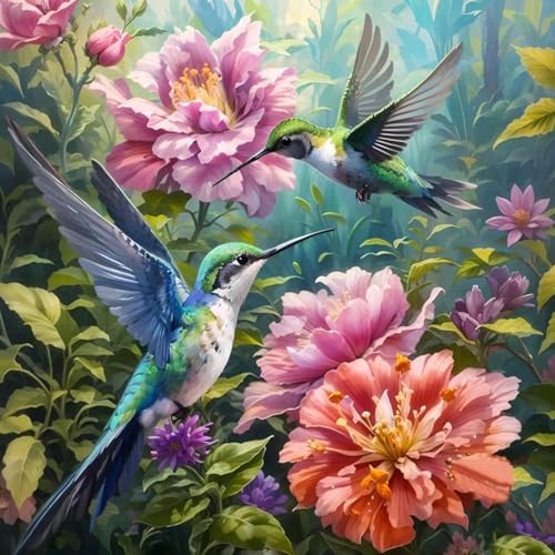 Shukqueen Malen nach Zahlen für Erwachsene DIY Malen nach Zahlen Kit für Anfänger Vögel auf Blumen 16x20 (Selbstmontage Holzrahmen) von Shukqueen