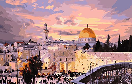 Malen nach Zahlen für Erwachsene, Ölgemälde nach Zahlen, Malen-nach-Zahlen-Set für Erwachsene, Kinder, Erwachsene, Anfänger, Jerusalem-Stadt, 61 x 76 cm (rahmenlos) von Shukqueen