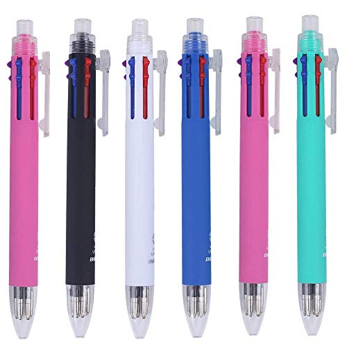 Shulaner 5 Farb Multicolor Pen und Druckbleistift mit eingebautem Radiergummi, Retractable Multicolor Kugelschreiber, 6 Stück von Shulaner