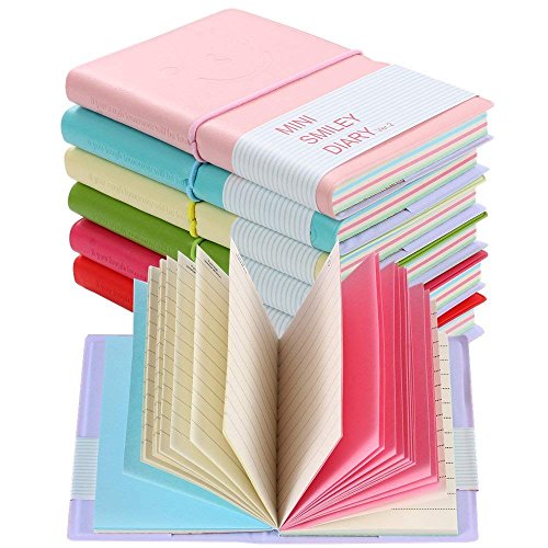 Shulaner Klein Smile Notizbuch, 100 Blatt, 6 Farbe Notizblock Klein Mini Tragbar Tagebuch Leder für Zeitplan Mini Smiley Memo Notebook, 6er-Pack von Shulaner