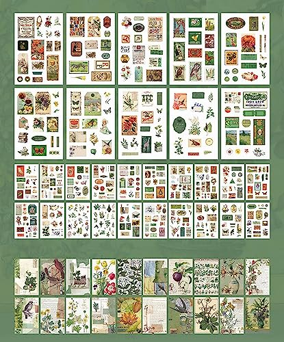 Shulian 30 Blatt 600+ Stück Scrapbook Sticker Scrapbook Papier Set, Tagebuch Sticker mit Vorschnitt, Fotoalbum Sticker, Illustration Blumen Angel Vintage Aufkleber und 20 Blatt Scrapbook Papier von Shulian