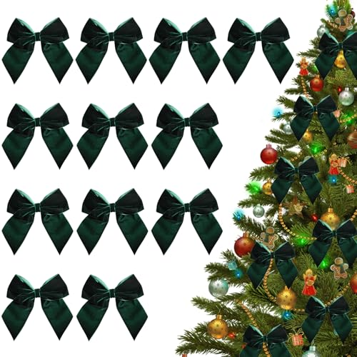 12 Stück Samt Weihnachtsbögen,Grün Weihnachtsbaum Bögen,Weihnachtsbögen Dekorationen für Weihnachtsbaum Weihnachtskranz Geschenk Deko von Shunfaji