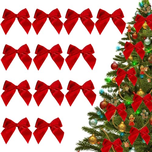 12 Stück Samt Weihnachtsbögen,Rot Weihnachtsbaum Bögen,Weihnachtsbögen Dekorationen für Weihnachtsbaum Weihnachtskranz Geschenk Deko von Shunfaji