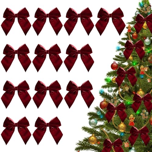 12 Stück Samt Weihnachtsbögen,Rotwein Weihnachtsbaum Bögen,Weihnachtsbögen Dekorationen für Weihnachtsbaum Weihnachtskranz Geschenk Deko von Shunfaji