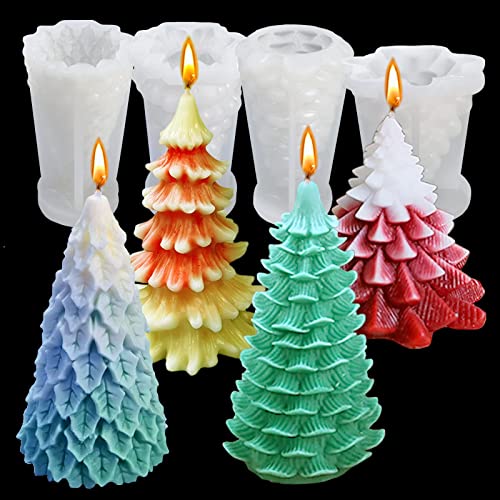 3D Silikonform Weihnachtsbaum Kerzenform, Form Kerzen Gießen Formen für DIY Weihnachten Kerzen Gießformen,Weihnachtsbaum deko, Schokolade Backform (C 4pcs) von Shunfaji