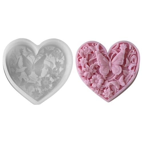 Shunfaji 2er Set Silikonformen Herz & Schmetterling Gießformen für DIY Handwerk Basteln Geschenke Valentinstag Muttertag (B) von Shunfaji
