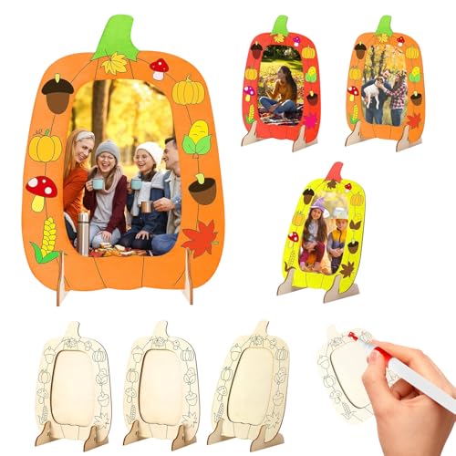 Shunfaji 3 Stück Thanksgiving Kürbis Fotorahmen,Herbst Kürbis Fotorahmen,Holz Bilderrahmen,Lustige Bilderrahmen Dekorationen für DIY Handwerk Herbst Home Aktivitäten Kunst Geschenk Dekor(A) von Shunfaji