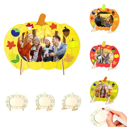 Shunfaji 3 Stück Thanksgiving Kürbis Fotorahmen,Herbst Kürbis Fotorahmen,Holz Bilderrahmen,Lustige Bilderrahmen Dekorationen für DIY Handwerk Herbst Home Aktivitäten Kunst Geschenk Dekor(B) von Shunfaji