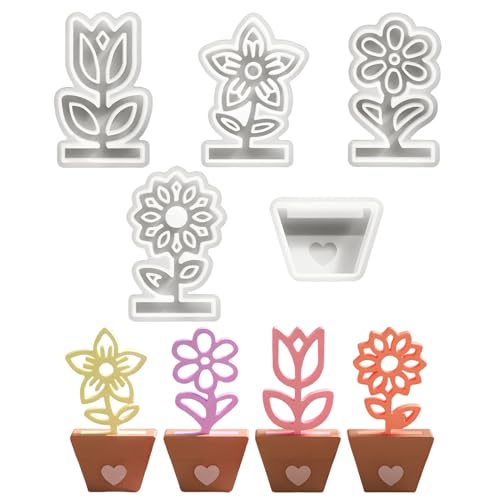 Shunfaji 5PCS Silikonformen Für Blumentopf Gipsformen Tulpen Sonnenblumen Kerzenformen DIY Gießformen Für Home Decor Handmade Crafts von Shunfaji