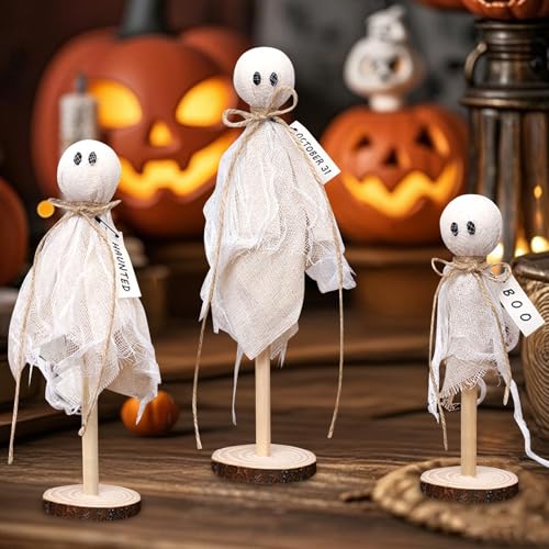 Shunfaji Halloween Geister Ornament 3er Set Baumwollstoff Schmuck Spukfiguren Mit Holzständer Für Tischdeko Innenbereich Shunfaji Halloween Geister Ornament 3er Set Baumwollstoff Schmuck Spukfiguren Mit Holzständer Für Tischdeko Innenbereich von Shunfaji