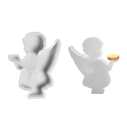 Shunfaji Silikon Engel Kerzenständer Form 3D Gießformen Aus Silikon Für Gips Epoxidharz DIY Basteln Weihnachtsdekoration Handwerker Set Mit Basisplatte (B) von Shunfaji