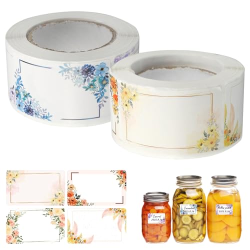 Shuqio Etiketten Selbstklebend Marmeladen Etiketten Aufkleber mit Blumenverschluss Etiketten Geeignet für Marmeladengläser, Geschenktüten, Gewürzdosen, Kühlschränke usw. von Shuqio