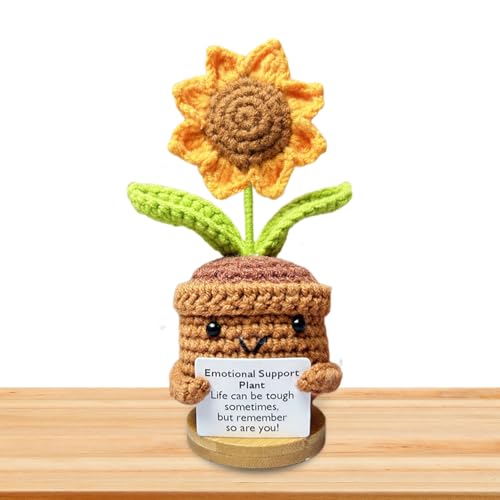 Funny Dolls, Crochet Doll with Card, Crochet Handmade Sunflower Potted Plant Artificial Potted Crochet Sunflower Shaped Knitted Plants Emotional Support Potato von Shurzzesj