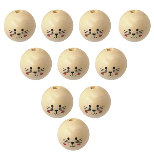 Shurzzesj Lächeln Gesicht Holzperle, Smile Holzperlen, 30mm Natürliche Holz Perlen, Langlebige Runde Holz Perlen, Gesicht Ball Katzenkopfperlen, Holzkugeln Mit Loch Für Basteln Und Schmuck von Shurzzesj