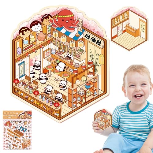 Shurzzesj Miniatur-Haus-Aufkleber, 3D-Effekt, Handkonto-Aufkleber, Scrapbooking-Dekorationswerkzeug, kleine Raumlandschaftsgestaltung, Aufkleber für Kinder von Shurzzesj