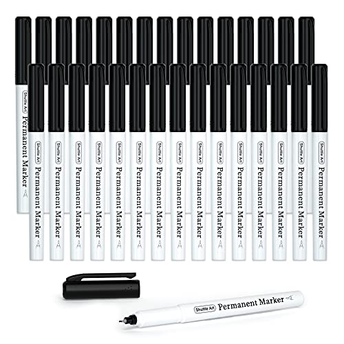 Shuttle Art Permanent Marker, 30 schwarze Permanentmarker mit ultra-feiner Spitze, wasserfest, Filzstifte, für Kunststoff, Stein und Glas zum Bemalen geeignet von Shuttle Art