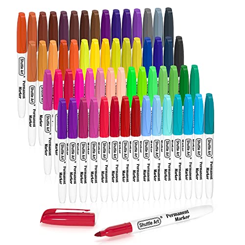 Shuttle Art Permanent Marker, 60 bunte Permanentmarker Set mit feiner Spitze, wasserfest, Filzstifte, für Kunststoff, Holz, Stein, Metall und Glas zum Färben, Bemalen und Markieren geeignet von Shuttle Art