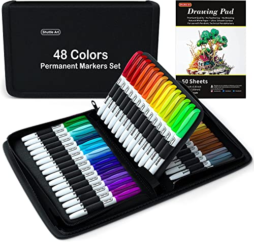 Shuttle Art Permanent Marker fein, Permanentmarker in 48 leuchtenden Farben, mit einer Tragetasche, auf Kunststoff, Glas, Holz und Stein gemalt werden kann, gute Geschenke für Kinder Shuttle Art Permanent Marker fein, Permanentmarker in 48 leuchtenden Farben, mit einer Tragetasche, auf Kunststoff, Glas, Holz und Stein gemalt werden kann, gute Geschenke für Kinder von Shuttle Art