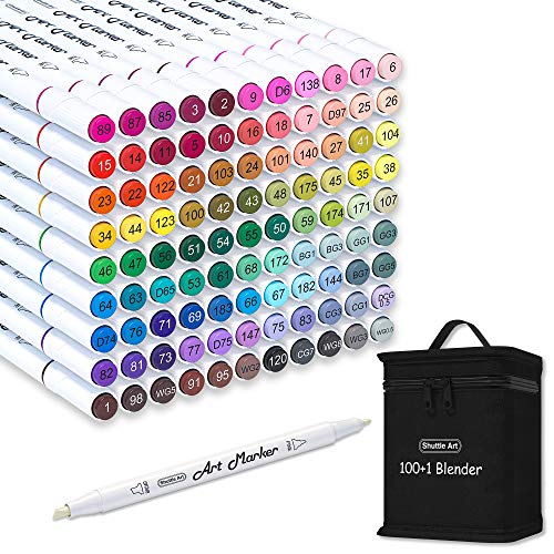 Shuttle Art 100 bunte Graffiti Stifte, Alkohol Marker Stifte Set mit 1 Nr.0 Marker, doppelseitige Marker Stifte für Kinder & Erwachsene, Alkohol Stifte zum Zeichnen, Illustration, Skizzieren von Shuttle Art