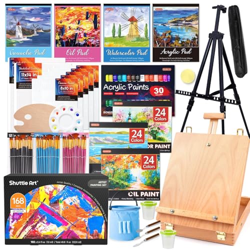 Shuttle Art 168 teiliger professioneller Malkoffer mit Aluminum- und Holzstaffelei, Acrylfarben Set, Aquarellfarben, Gouachefarben, Ölfarben, Leinwand, Staffelei Set, Malset für Kinder und Erwachsene Shuttle Art 168 teiliger professioneller Malkoffer mit Aluminum- und Holzstaffelei, Acrylfarben Set, Aquarellfarben, Gouachefarben, Ölfarben, Leinwand, Staffelei Set, Malset für Kinder und Erwachsene von Shuttle Art