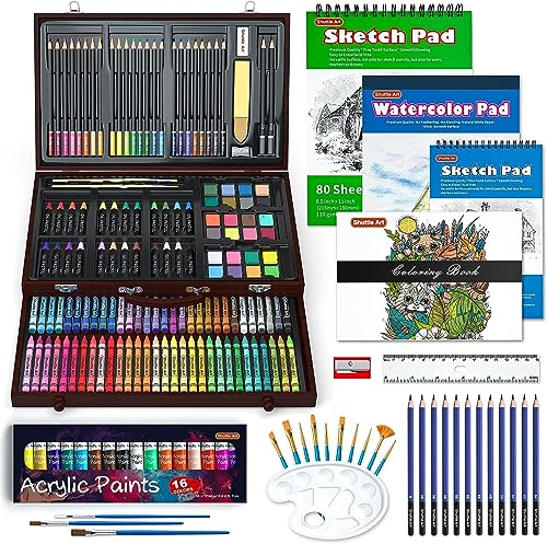Shuttle Art 186 teiliges Malset, Deluxe Malkoffer mit Acrylfarben, Buntstift, Ölpastellkreide, Aquarellfarben, Wachsmalstifte, Malbuch, Aquarellblock, Holzkoffer, für Kinder und Erwachsene geeignet Shuttle Art 186 teiliges Malset, Deluxe Malkoffer mit Acrylfarben, Buntstift, Ölpastellkreide, Aquarellfarben, Wachsmalstifte, Malbuch, Aquarellblock, Holzkoffer, für Kinder und Erwachsene geeignet von Shuttle Art