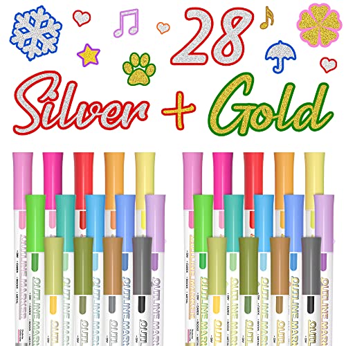 Shuttle Art 28 Glitzerstifte Magische Stifte, Metallic Outline Stifte Set mit 14 Silber, 14 Gold Farben, Outline Marker für Kinder Ostereier, Graffiti, Grußkarte, DIY, Zauberstifte Mädchen Geschenke Shuttle Art 28 Glitzerstifte Magische Stifte, Metallic Outline Stifte Set mit 14 Silber, 14 Gold Farben, Outline Marker für Kinder Ostereier, Graffiti, Grußkarte, DIY, Zauberstifte Mädchen Geschenke von Shuttle Art