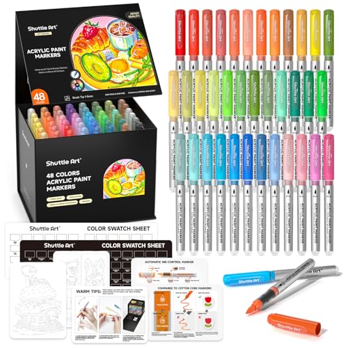 Shuttle Art 48 Farben Acrylstifte für Steine wasserfest, Steine bemalen Stifte Set mit automatischer Tintensteuerung, Acrylmarker mit Pinsel Spitze, Acryl Stifte für holz, Ostereier, Glas, Keramik Shuttle Art 48 Farben Acrylstifte für Steine wasserfest, Steine bemalen Stifte Set mit automatischer Tintensteuerung, Acrylmarker mit Pinsel Spitze, Acryl Stifte für holz, Ostereier, Glas, Keramik von Shuttle Art