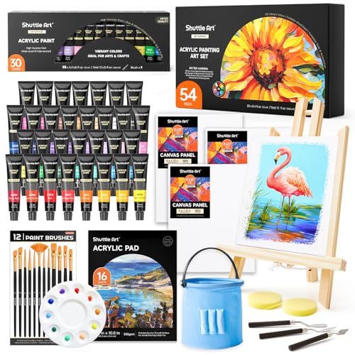 Shuttle Art 54 teiliges Acrylfarben Set, professionelles Malset mit Tischstaffelei, 30 Acrylfarben, Leinwand, Pinsel, Palette, komplettem Zubehör, Malset für Kinder und Erwachsene mit staffelei holz Shuttle Art 54 teiliges Acrylfarben Set, professionelles Malset mit Tischstaffelei, 30 Acrylfarben, Leinwand, Pinsel, Palette, komplettem Zubehör, Malset für Kinder und Erwachsene mit staffelei holz von Shuttle Art