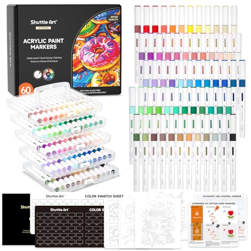 Shuttle Art 60 Farben Acrylstifte für Steine wasserfest, Steine bemalen Stifte Set mit automatischer Tintensteuerung, Acrylmarker mit Pinsel Spitze, Acryl Stifte für holz, Ostereier, Glas, Keramik Shuttle Art 60 Farben Acrylstifte für Steine wasserfest, Steine bemalen Stifte Set mit automatischer Tintensteuerung, Acrylmarker mit Pinsel Spitze, Acryl Stifte für holz, Ostereier, Glas, Keramik von Shuttle Art
