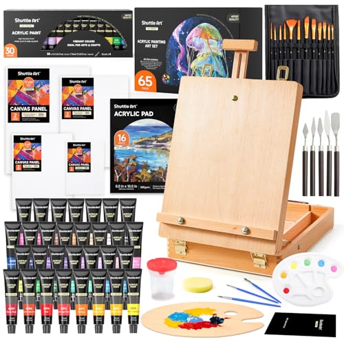 Shuttle Art 65 teiliger professioneller Malkoffer mit Tischstaffelei, 30 Acrylfarben Set, Leinwand, Pinsel, Palette, Schwamm, komplettem Zubehör, Malset für Kinder und Erwachsene geeignet Shuttle Art 65 teiliger professioneller Malkoffer mit Tischstaffelei, 30 Acrylfarben Set, Leinwand, Pinsel, Palette, Schwamm, komplettem Zubehör, Malset für Kinder und Erwachsene geeignet von Shuttle Art