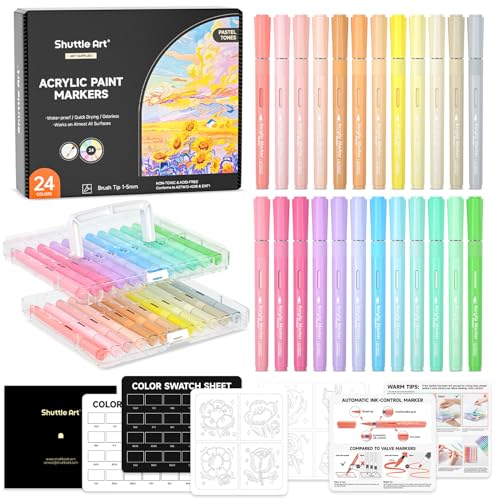 Shuttle Art 24 Pastell Acrylstifte für Steine wasserfest, Steine bemalen Stifte Set mit automatischer Tintensteuerung, Acrylic paint marker, Acrylmarker, Acryl Stifte für holz, Ostereier, Keramik Shuttle Art 24 Pastell Acrylstifte für Steine wasserfest, Steine bemalen Stifte Set mit automatischer Tintensteuerung, Acrylic paint marker, Acrylmarker, Acryl Stifte für holz, Ostereier, Keramik von Shuttle Art