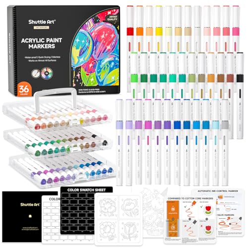 Shuttle Art Acrylstifte für Steine wasserfest, 36 Farben Steine bemalen Stifte Set mit automatischer Tintensteuerung, Acrylmarker mit Pinsel Spitze, Acryl Stifte für holz, Ostereier, Glas, Keram Shuttle Art Acrylstifte für Steine wasserfest, 36 Farben Steine bemalen Stifte Set mit automatischer Tintensteuerung, Acrylmarker mit Pinsel Spitze, Acryl Stifte für holz, Ostereier, Glas, Keram von Shuttle Art