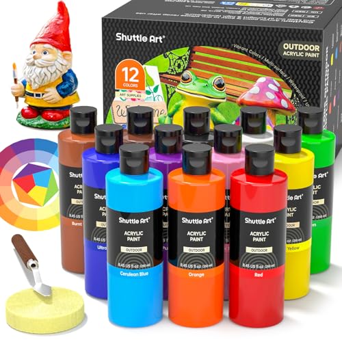 Shuttle Art Acrylfarben Set, 12 Acryl Farben in Flaschen (je 250ml, 8,45oz), Acrylfarben wasserfest für Außen, Acrylic Paint für Künstler, Anfänger, Erwachsene auf Steine, Leinwand, Holz von Shuttle Art
