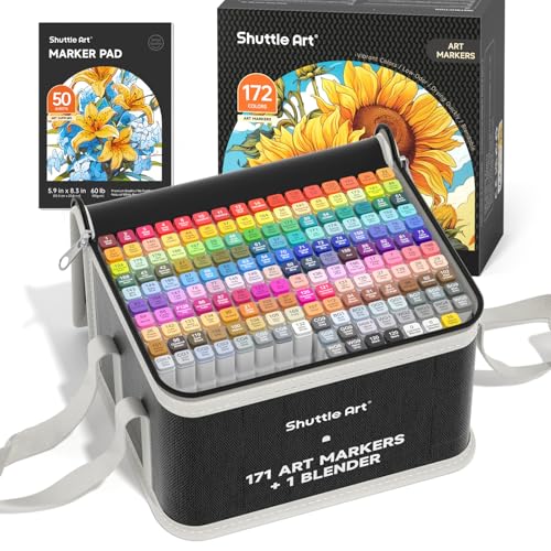 Shuttle Art Alkohol Marker Set, 171 bunte doppelseitige Alcohol Marker Stifte Set mit 1 Blender, Markerblock, Etui, Twinmarker Stifte für Kinder, Erwachsene, Alkohol Stifte, Graffiti Marker zum Malen Shuttle Art Alkohol Marker Set, 171 bunte doppelseitige Alcohol Marker Stifte Set mit 1 Blender, Markerblock, Etui, Twinmarker Stifte für Kinder, Erwachsene, Alkohol Stifte, Graffiti Marker zum Malen von Shuttle Art