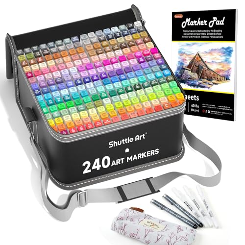 Shuttle Art Alkohol Marker Set, 240 bunte doppelseitige Alcohol Marker Stifte Set mit Blender, Markerblock, Etui, Twinmarker Stifte für Kinder, Erwachsene, Alkohol Stifte, Graffiti Marker zum Malen Shuttle Art Alkohol Marker Set, 240 bunte doppelseitige Alcohol Marker Stifte Set mit Blender, Markerblock, Etui, Twinmarker Stifte für Kinder, Erwachsene, Alkohol Stifte, Graffiti Marker zum Malen von Shuttle Art