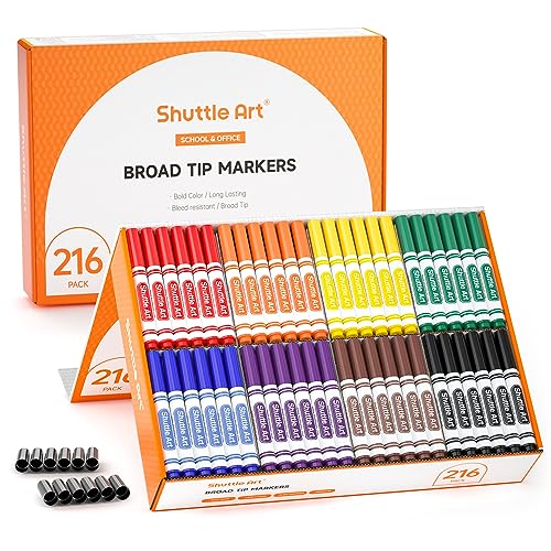 Shuttle Art Filzstifte Kinder auswaschbar, 216 Stück Filzstifte auswaschbar in 8 Farben, dicke Filzstifte Set mit zusätzlichen Kappen, Fasermaler für Lehrer, Schüler, Unterricht von Shuttle Art