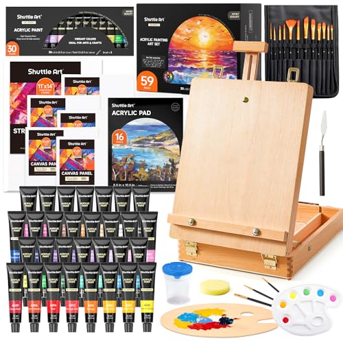 Shuttle Art Malkoffer, 59 teiliges professionelles Malset mit Tischstaffelei, 30 farbige Acrylfarben, Leinwand, Pinsel, Palette, Schwamm, komplettem Zubehör, für Kinder und Erwachsene geeignet Shuttle Art Malkoffer, 59 teiliges professionelles Malset mit Tischstaffelei, 30 farbige Acrylfarben, Leinwand, Pinsel, Palette, Schwamm, komplettem Zubehör, für Kinder und Erwachsene geeignet von Shuttle Art